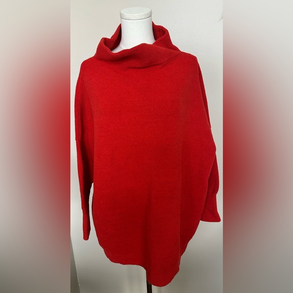 Free People Ottoman Slouchy Tunic Sweater S Red Orange Mock Neck Ribbed Knit
